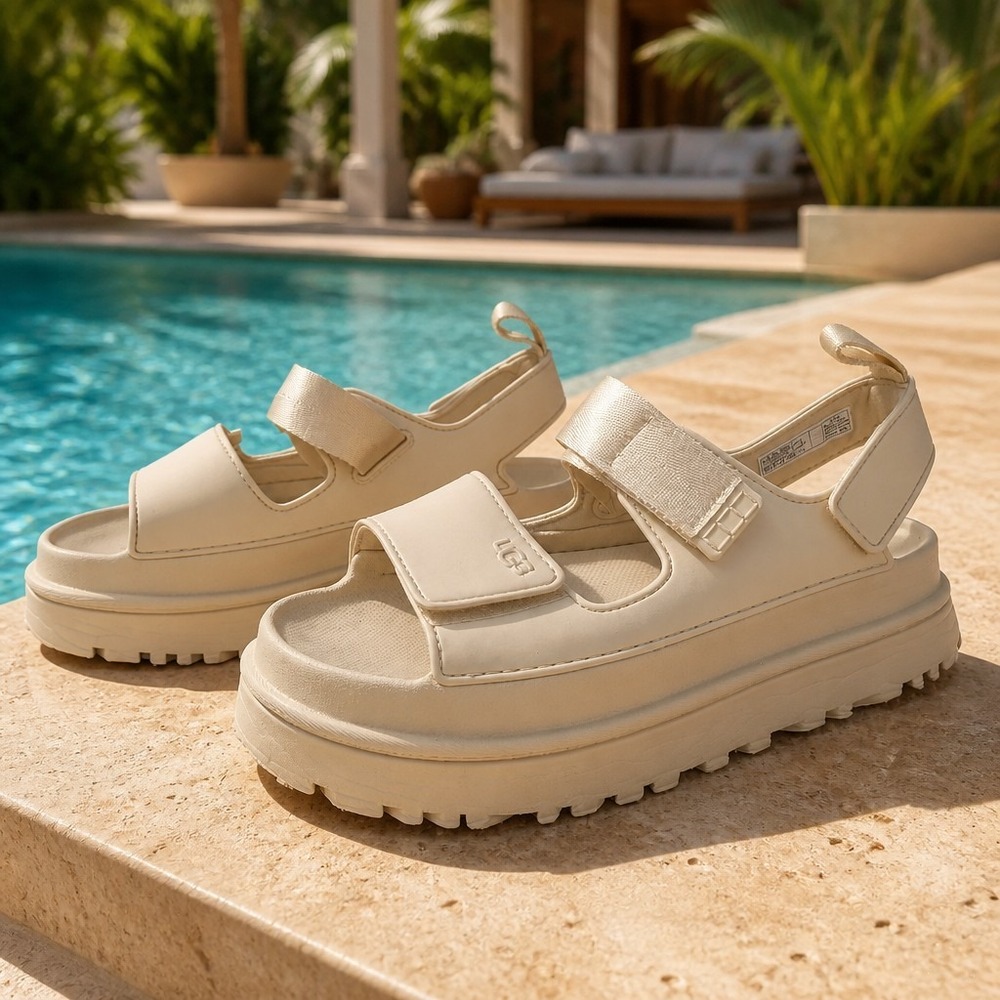 UGG GoldenGlow Platform Sandals Women's Sea Salt Slingback US 10 / EU 41